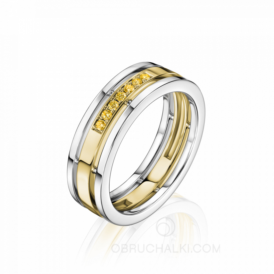 Гладкое женское обручальное кольцо из золота с жёлтыми бриллиантами COMBO GLOSS YELLOW DIAMONDS
