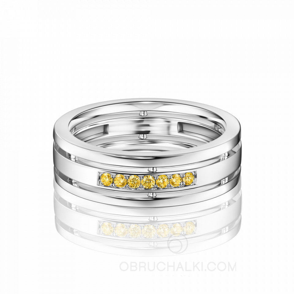 Гладкое женское обручальное кольцо из золота с жёлтыми бриллиантами COMBO GLOSS YELLOW DIAMONDS