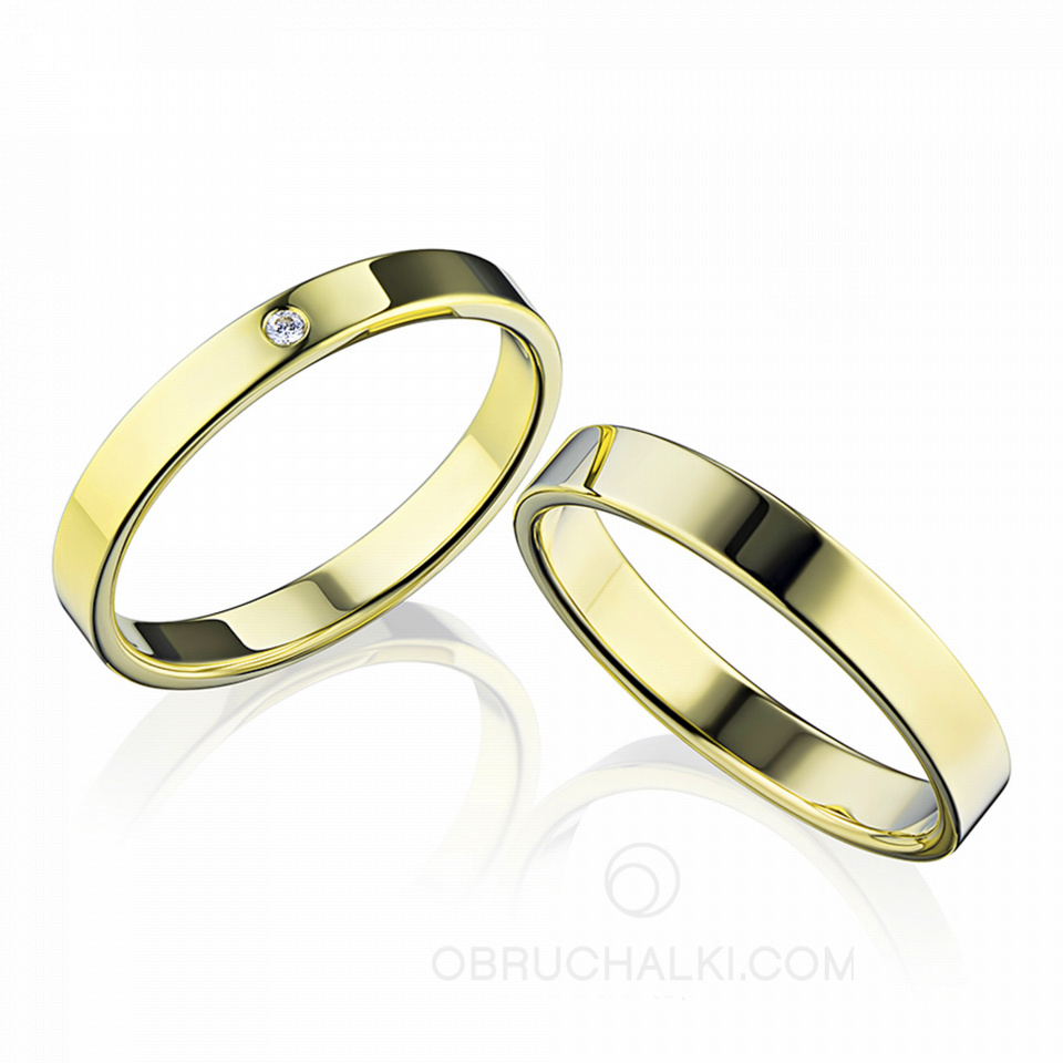 Классические гладкие обручальные кольца с бриллиантом MODERN CLASSIC GOLD