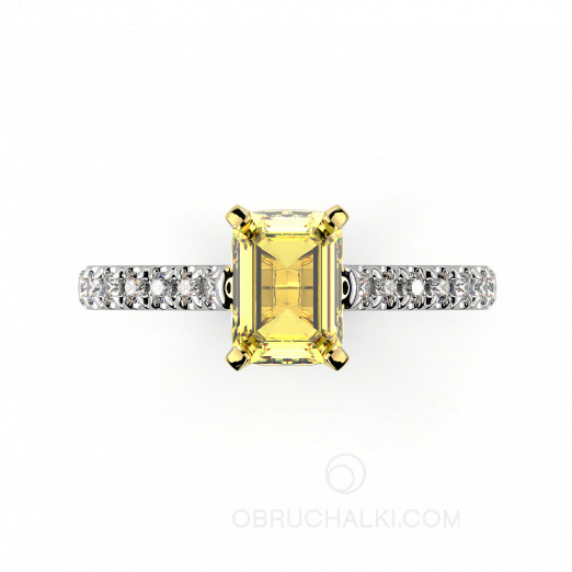 Кольцо на помолвку с желтым бриллиантом огранки эмеральд SUN BRIGHTNESS на заказ фото 2