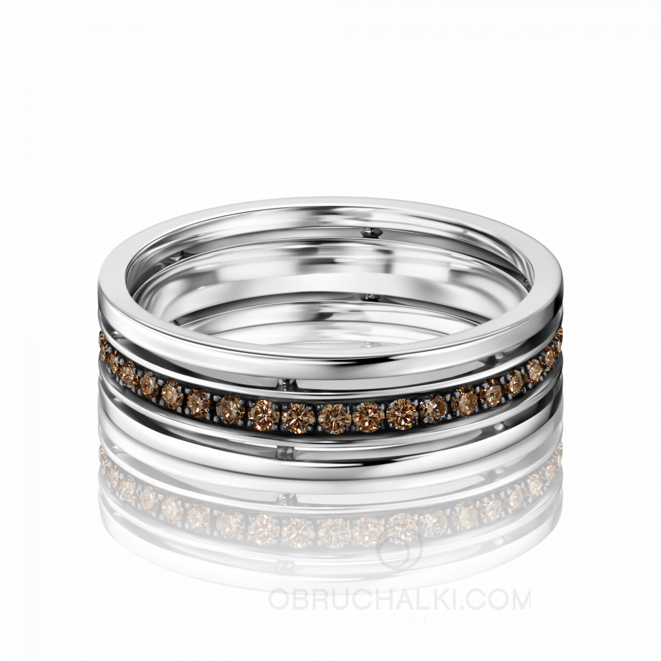 Мужское обручальное кольцо из комбинированного золота с коньячными бриллиантами COMBO COLOR DIAMONDS