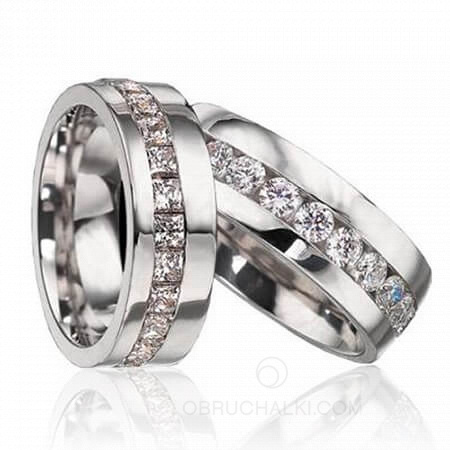 Обручальные кольца с дорожкой крупных бриллиантов PATH OF LOVE на заказ фото