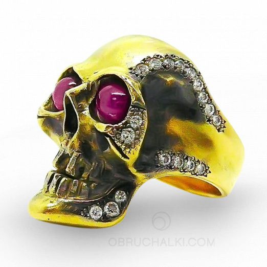 Женское кольцо череп с турмалинами и бриллиантами SCULL на заказ фото 3