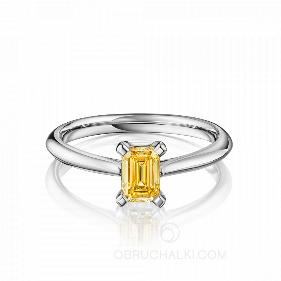 Помолвочное золотое кольцо с желтым бриллиантом огранки эмеральд PROMISE SUN EMERALD