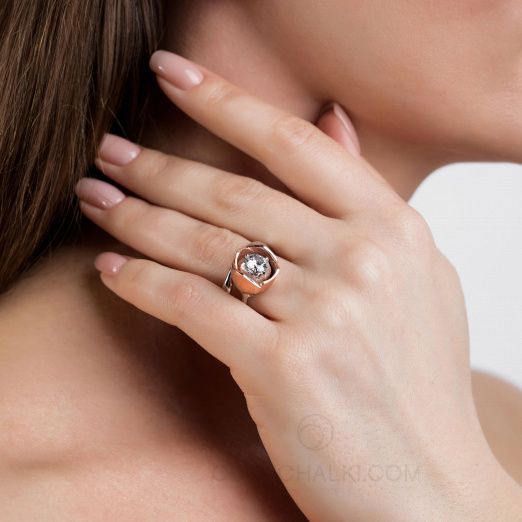 Помолвочное кольцо Пион цветок с бриллиантом PEONY на заказ фото 3