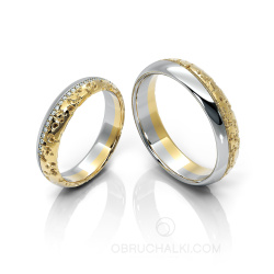 Обручальные кольца из комбинированного золота с бриллиантовой дорожкой DIAGONAL CORK DIAMOND фото