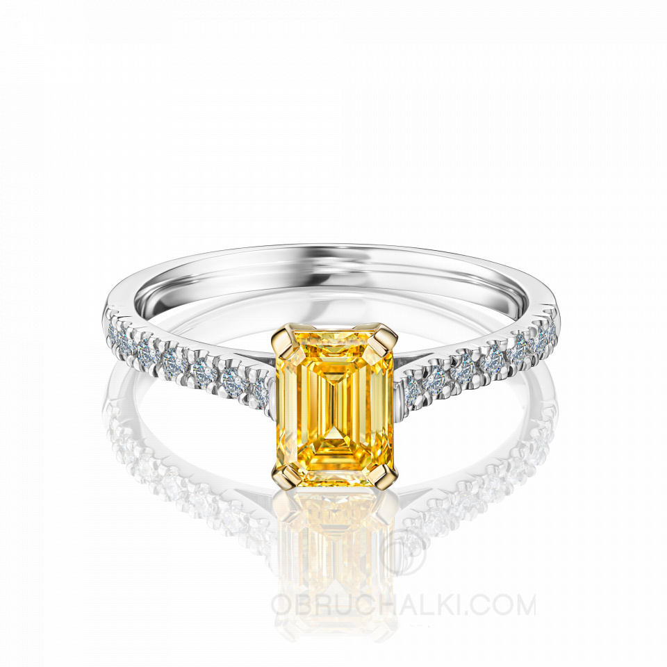 Кольцо на помолвку с желтым бриллиантом огранки эмеральд TIMELESS SUN 