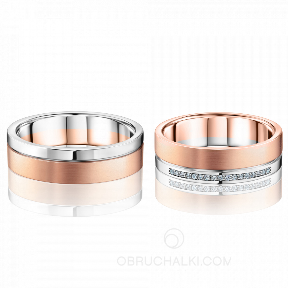 Парные обручальные кольца из комбинированного золота 