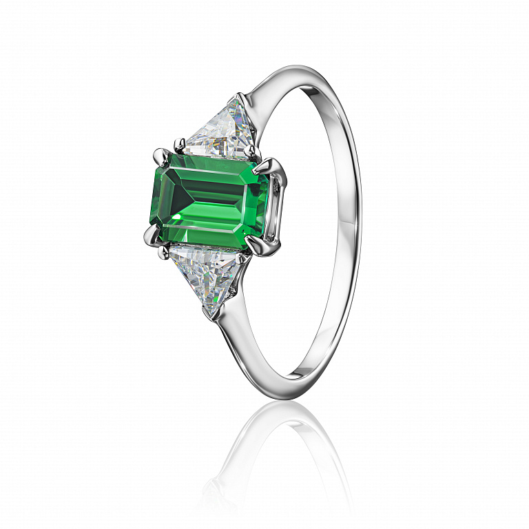 Помолвочное женское кольцо из белого золота с изумрудом и бриллиантами EMERALD HARMONY