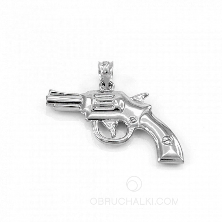 Кулон - пистолет мужской револьвер из белого золота REVOLVER