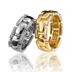 Широкие гибкие обручальные кольца браслетного типа с бриллиантами  фото