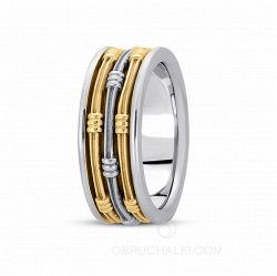 Оригинальное мужское обручальное кольцо из комбинированного золота фото