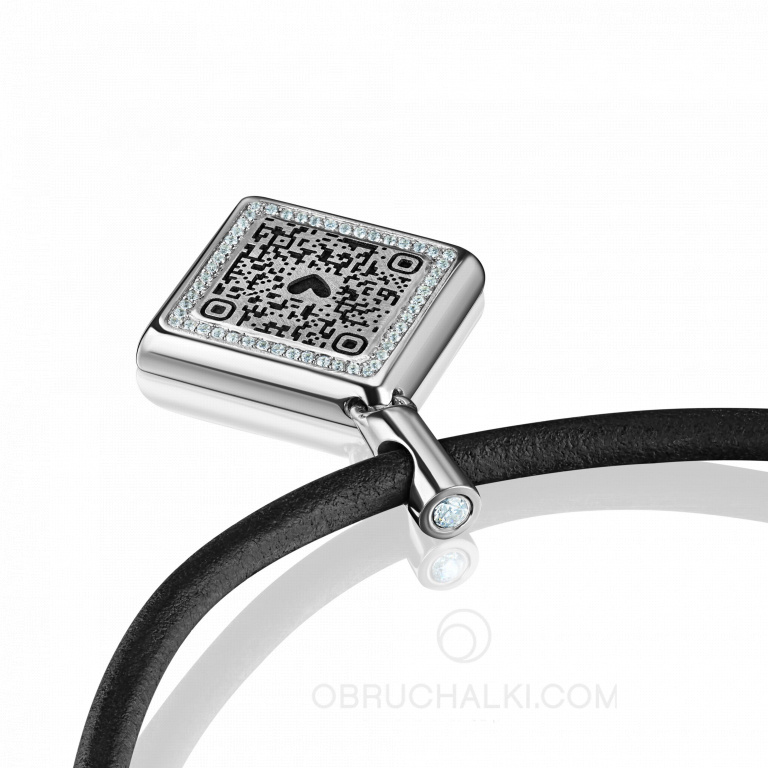 Оригинальный серебряный кулон QR-код на кожаном шнурке