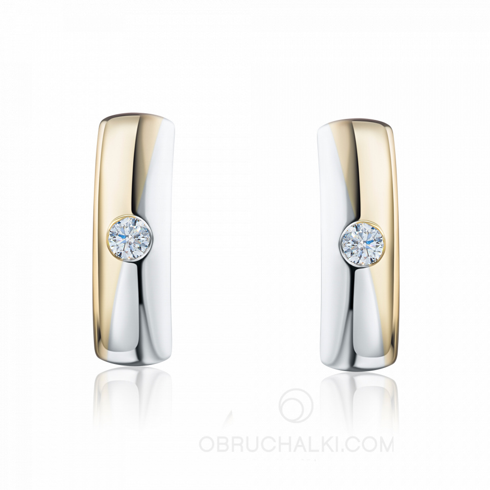 Серьги из комбинированного золота с бриллиантами DIAGONAL LINE EARRINGS