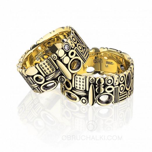 Обручальные кольца MAYA с орнаментом индейцев Майя на заказ фото 2