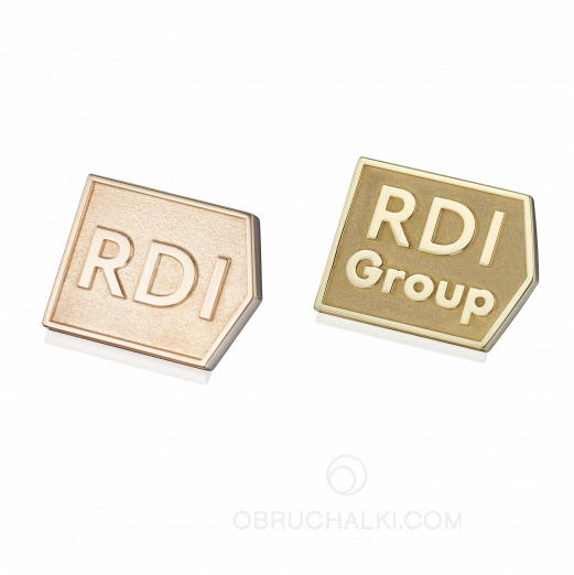 Значки из золота 585 пробы с логотипом рекламной компании RDI Group на заказ фото