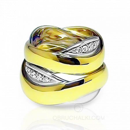 Оригинальные обручальные кольца Волна комбинированные с бриллиантами на заказ фото 3