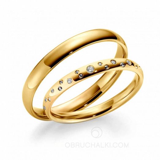 Узкие классические обручальные кольца с бриллиантами на заказ фото