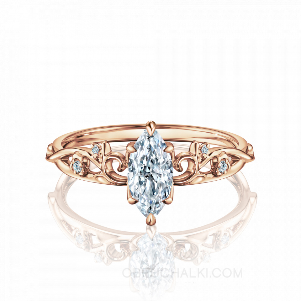 Ажурное помолвочное кольцо с бриллиантом огранки Маркиз WHISPER MARQUISE