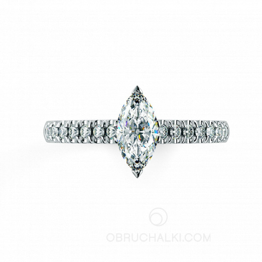 Помолвочное кольцо с необычным бриллиантом огранки маркиз MARQUIS на заказ фото 2