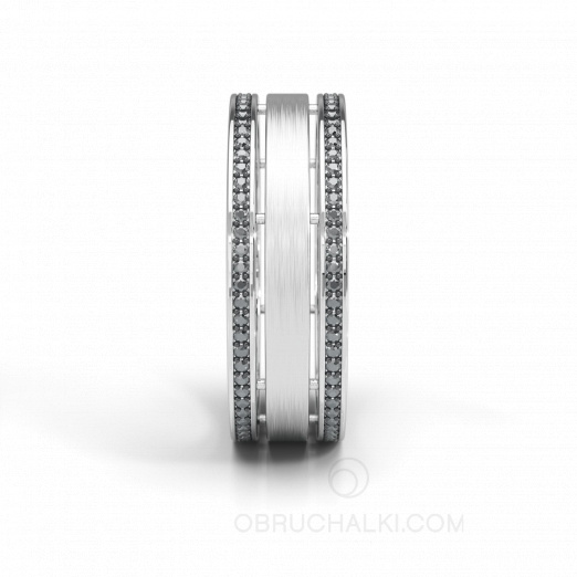 Мужское обручальное кольцо с матовой поверхностью с черными бриллиантами COMBO BONNIE & CLYDE на заказ фото 4