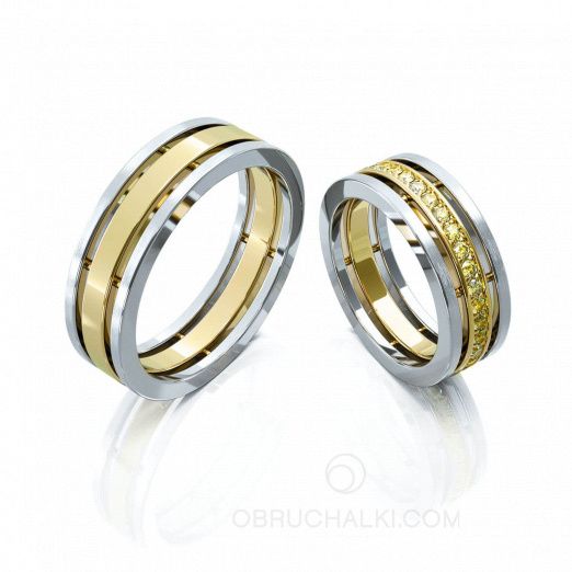 Обручальные кольца с желтыми бриллиантами COMBO COLOR DIAMOND на заказ фото 2