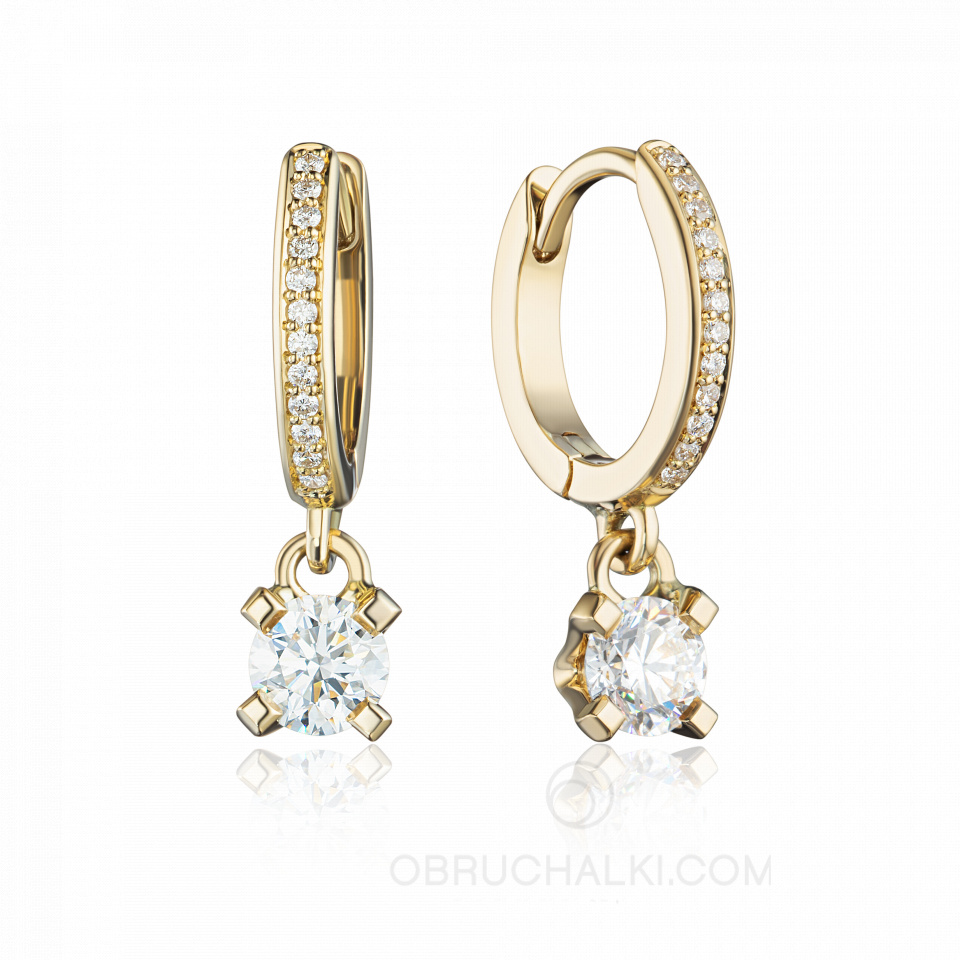 Золотые серьги с крупным бриллиантом MOON PATH