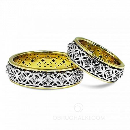 Оригинальные обручальные кольца с крутящейся серединой с бриллиантами и рубинами  на заказ фото 2