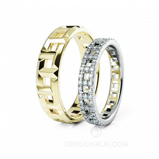 Парные обручальные кольца с бриллиантами T-STYLE на заказ фото 2