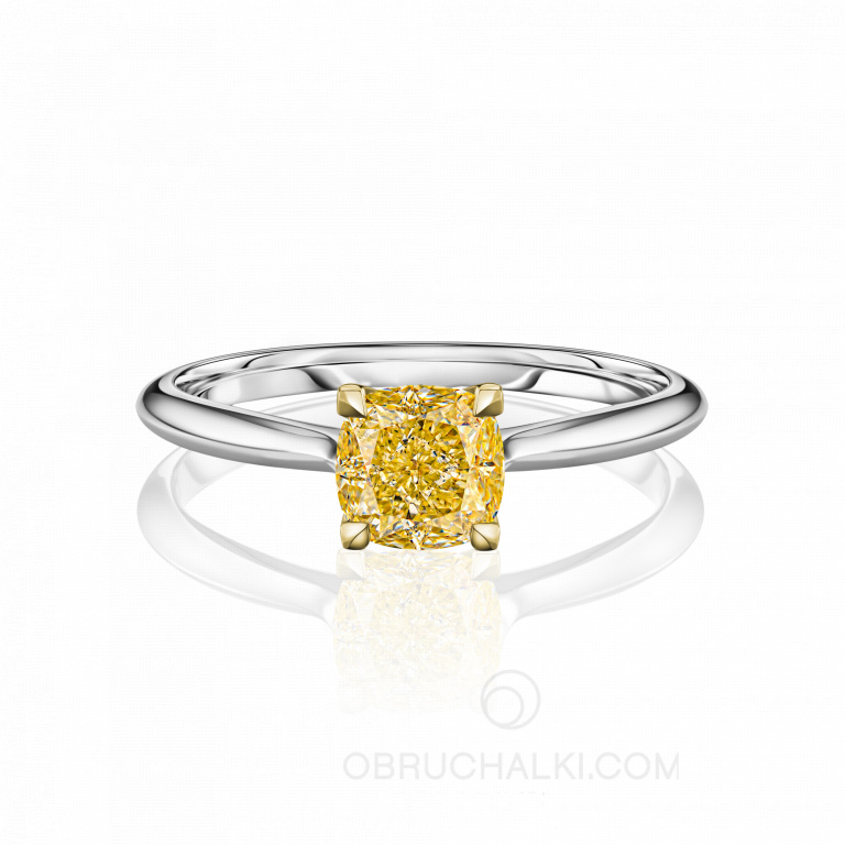 Помолвочное кольцо из белого золота с желтым бриллиантом огранки кушон PROMISE CUSHION SUN CLAW