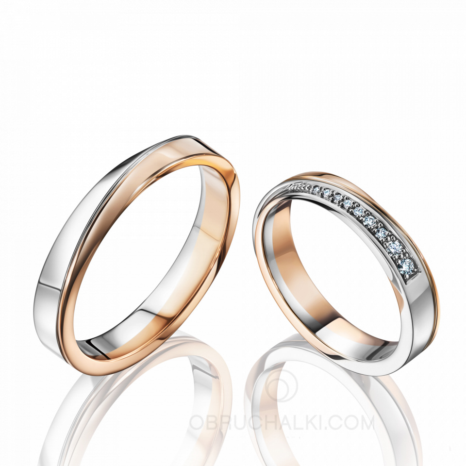 Пара обручальных колец из комбинированного золота MOBIUS BICOLOR