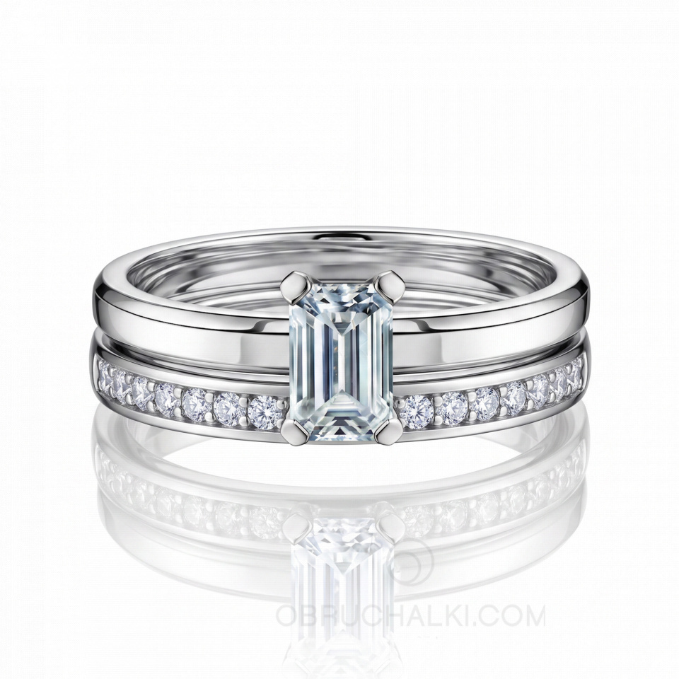 Свадебный комплект колец из белого золота EMERALD LINE &amp; DIAMOND STORY