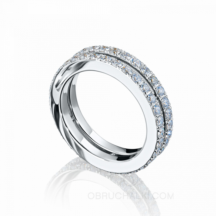 Женское обручальное кольцо из белого золото с двумя бриллиантовыми дорожками COMBO DUET фото