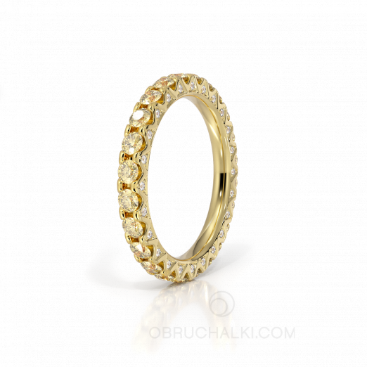 Женское обручальное кольцо из желтого золота с желтыми бриллиантами STONE SUN на заказ фото