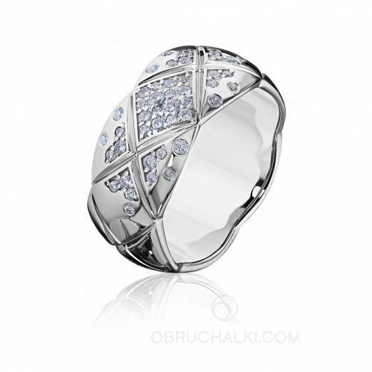 Широкое женское кольцо с россыпью бриллиантов PLATINUM ROYAL на заказ фото