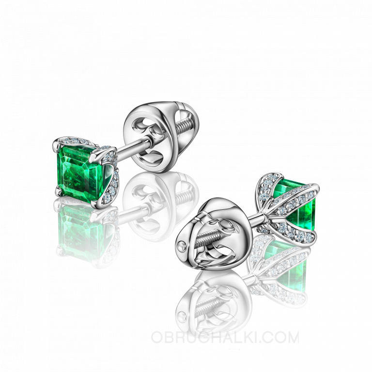 Серьги-пусеты с изумрудами огранки октагон ARIELLA OCTAGON  EARRINGS