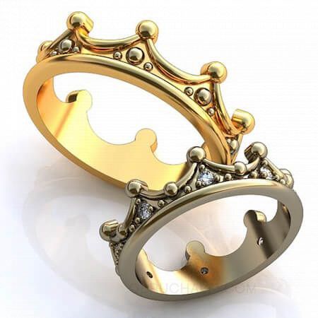 Парные венчальные кольца Корона с бриллиантами CORONA на заказ фото
