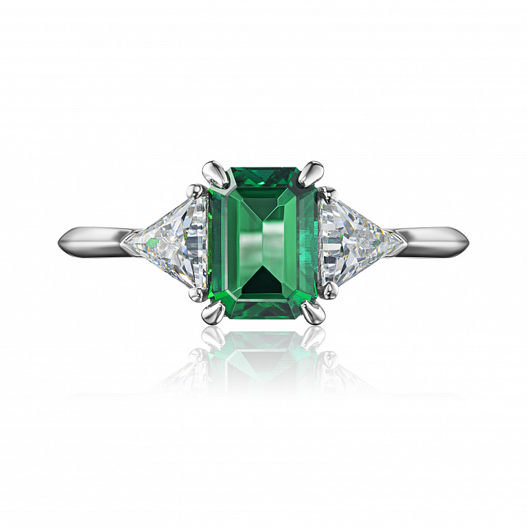 Помолвочное женское кольцо из белого золота с изумрудом и бриллиантами EMERALD HARMONY