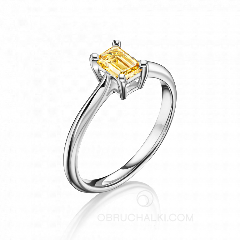 Помолвочное золотое кольцо с желтым бриллиантом огранки эмеральд PROMISE SUN EMERALD