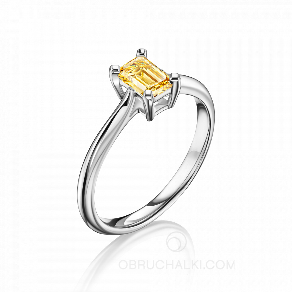 Помолвочное золотое кольцо с желтым бриллиантом огранки эмеральд PROMISE SUN EMERALD