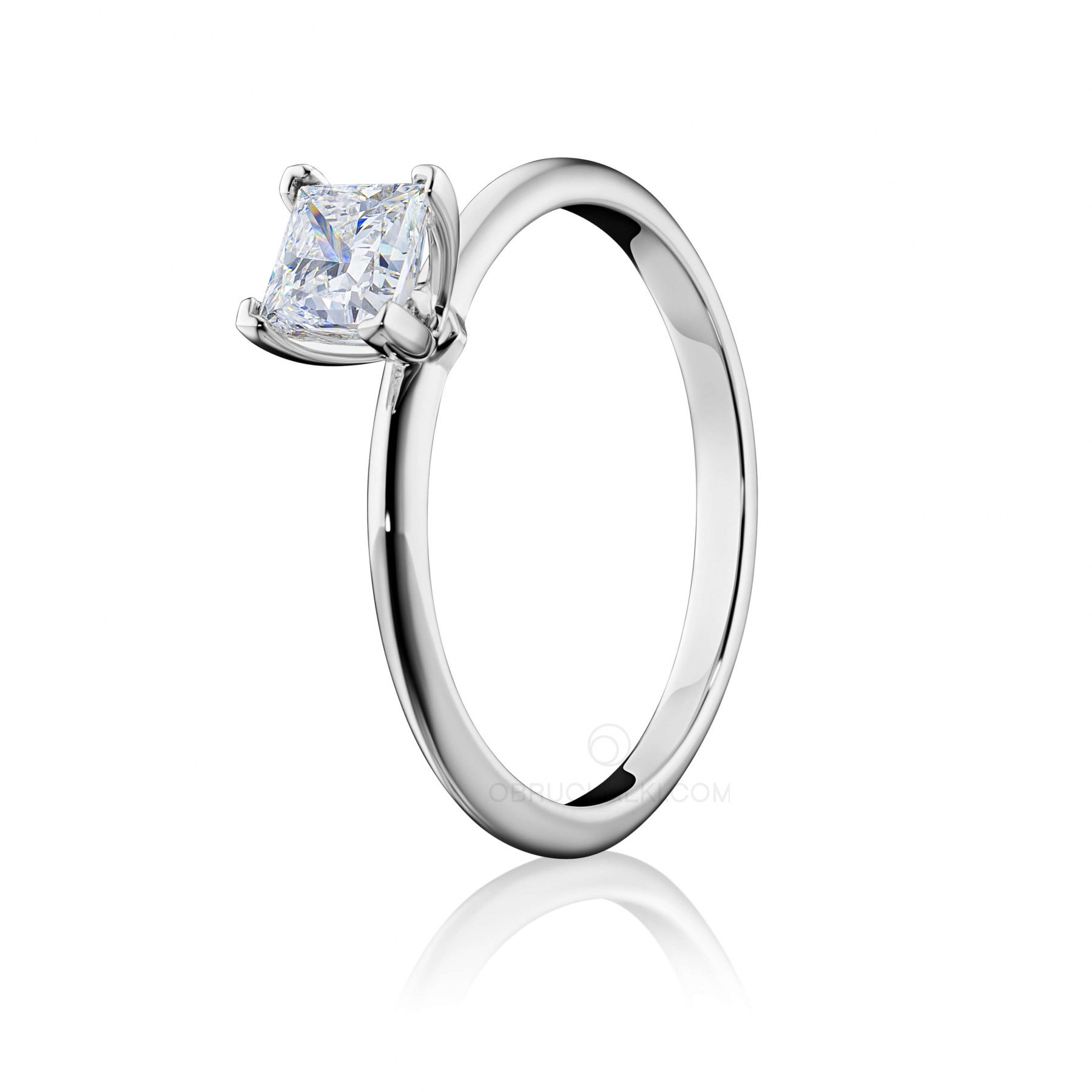 Помолвочное кольцо с квадратным бриллиантом принцесса LITTLE PRINCESS на заказ из белого и желтого золота, серебра, платины или своего металла
