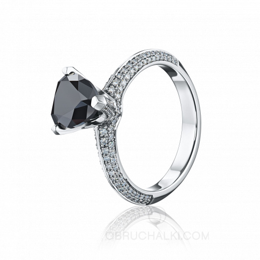 Помолвочное кольцо из белого золота с черным бриллиантом BLACK HEART на заказ фото 2