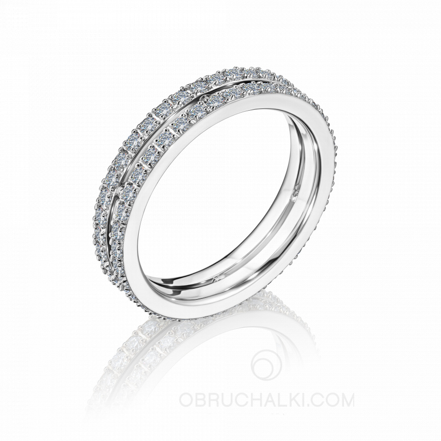 Женское обручальное кольцо из белого золото с двумя бриллиантовыми дорожками COMBO DUET фото