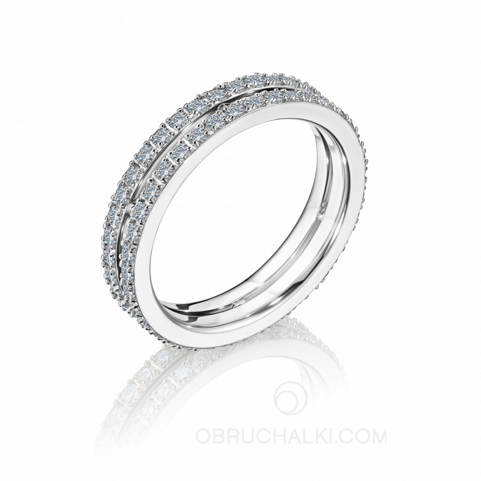 Женское обручальное кольцо из белого золото с двумя бриллиантовыми дорожками COMBO DUET