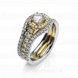 Помолвочное и обручальное кольцо из комбинированного золота с бриллиантами HALO на заказ фото
