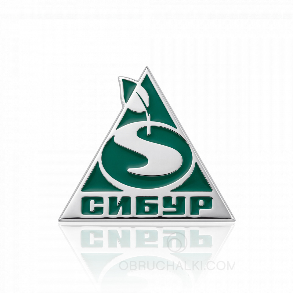 Серебряный значок 925 пробы с эмалированным логотипом компании Сибур на заказ