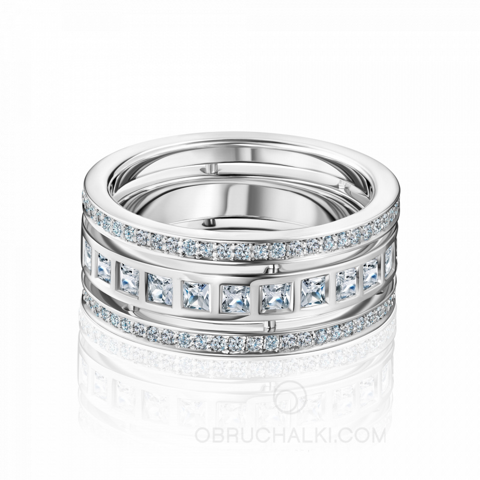 Обручальное кольцо женское с бриллиантами широкое COMBO BONNIE & CLYDE