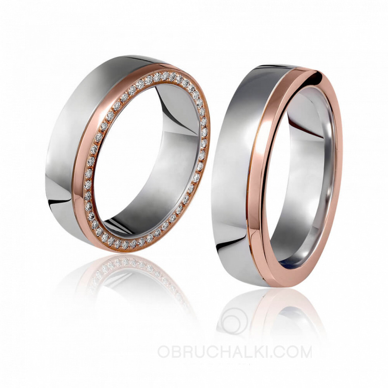 Парные обручальные кольца с бриллиантами DIAMOND CIRCLE BICOLOR