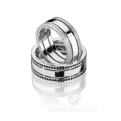 Широкие парные обручальные кольца с черными и белыми бриллиантами COMBO DIAMOND фото