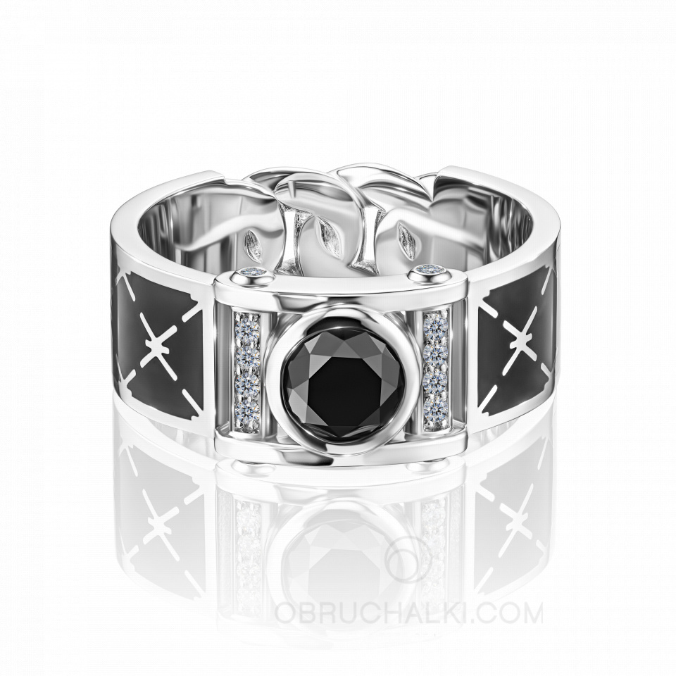 Необычные обручальные кольца с эмалью DARK PRINCE ENAMEL